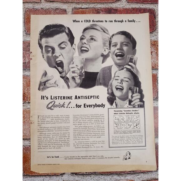 1950 When a Cold Threatens - Listerine Antiseptic Quick! Sneezing Vtg Print Ad‎ - Picture 7 of 7